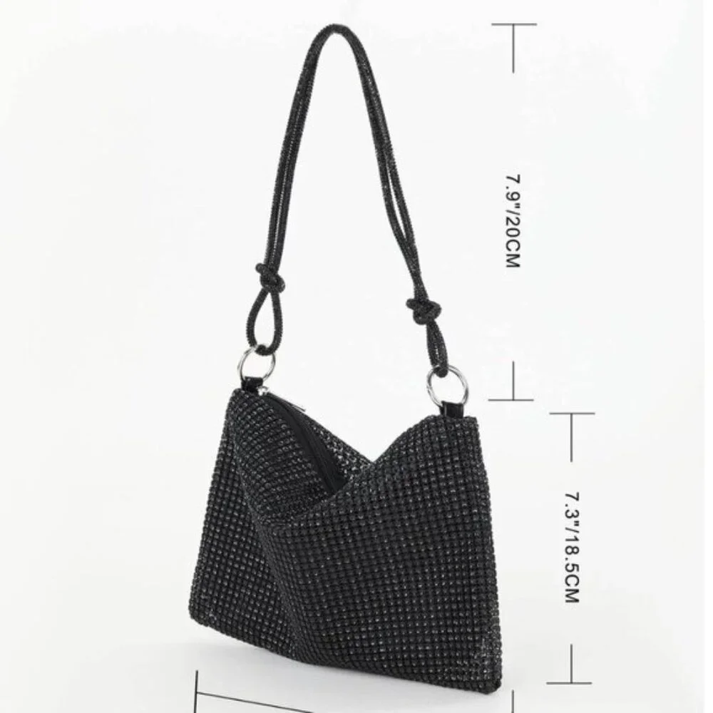 Rhinestone Bag With Zipper Black